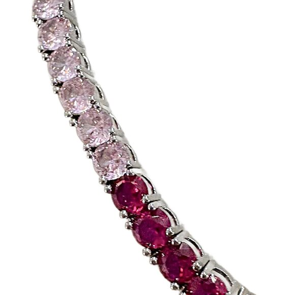 20 Ctw Simulated Ombre Ruby Pink Sapphire 14K White Gold Plated Tennis Necklace - Picture 6 of 6